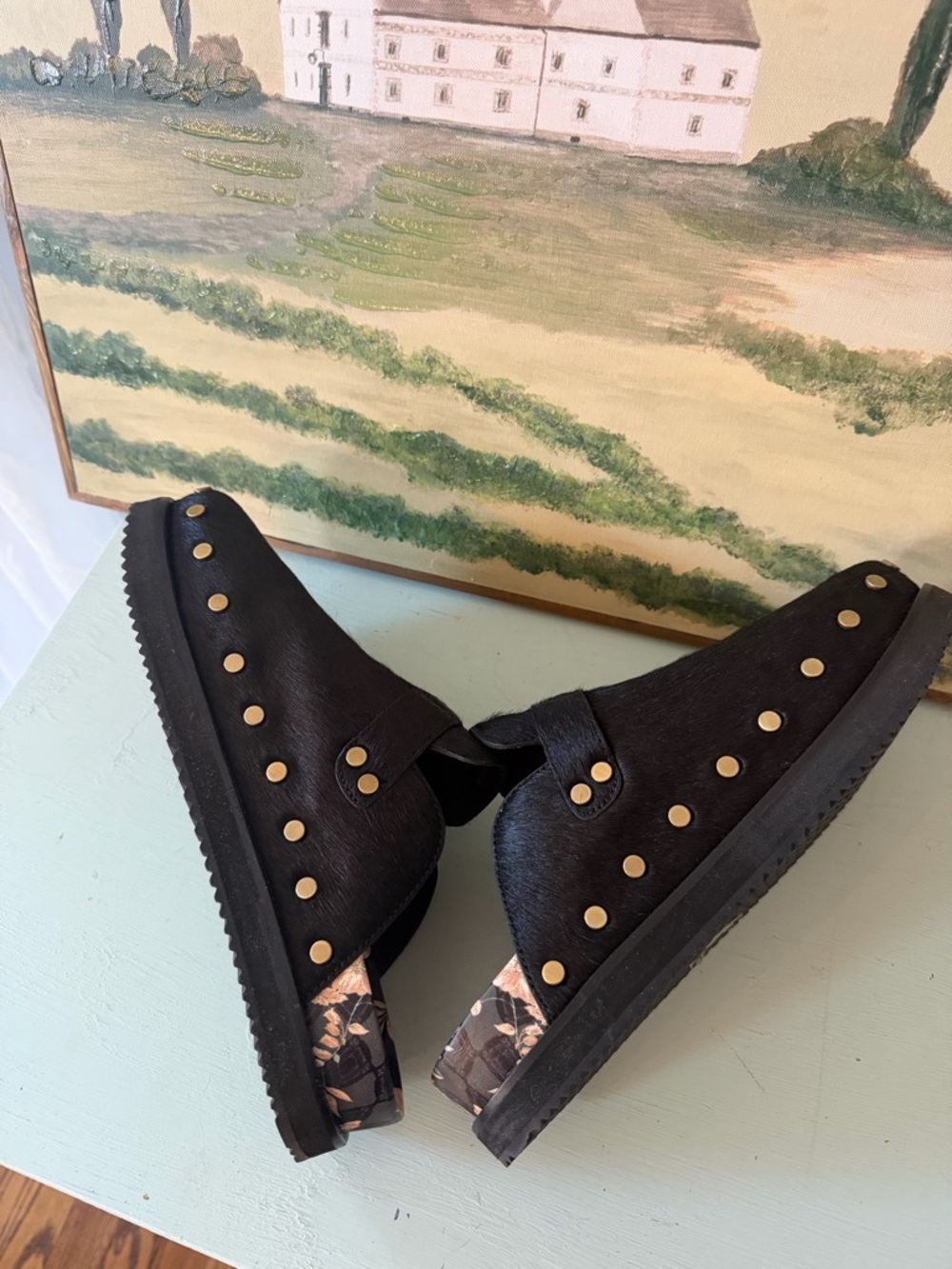 Johnny Was Nido Haircalf Mule Black Studded Clog Size 10 NWOB - Picture 3 of 5